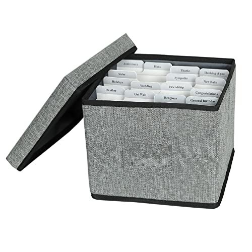 Lukeline Greeting Card Organizer and Storage Box with 15 Adjustable Dividers, Stores 140+ Cards, Suitable for Storing Greeting Cards, Envelopes, Stickers, Photos, Notecards and More (1 Pack-Grey)