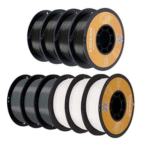 Kingroon PLA 3D Printer Filament,10 Rolls, Dimensional Accuracy +/- 0.02 mm, 10kg Spool(22lbs), 1.75 mm，5Black+5White 10*1kg (Black&white)