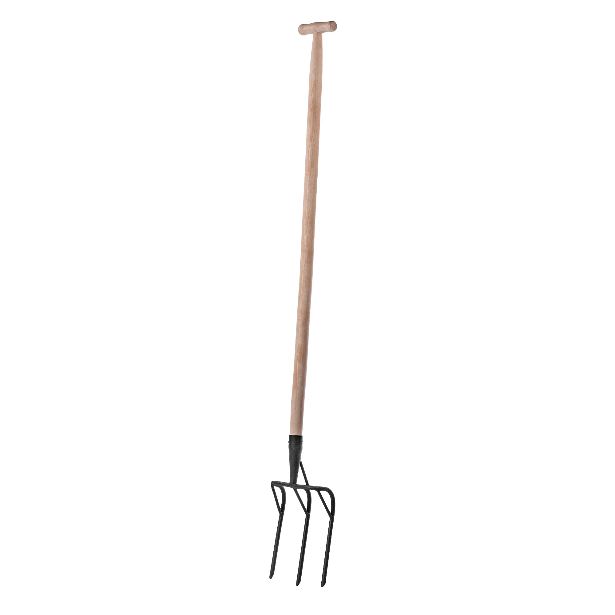 KADAX Fourche bêche avec tête en acier renforcé, 3 dents et poignée ergonomique en T, fourche de jardin pour ameublir et creuser les sols durs (avec manche)