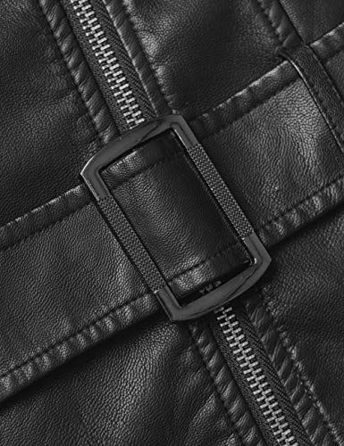 Jhichic Women's Motorcycle Belted Faux Leather Jacket Detachable Hooded Pu Biker Coat Outerwear (Black, Xl) #TOP3