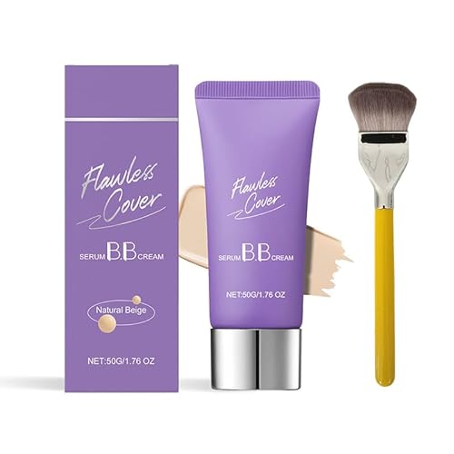 Moisturizing Lightweight BB Cream, Invisible Oil-Control Moisturizing Concealer with Foundation Brush, Long-Lasting Glow Breathable Blemish Balm, Flawless Radiant Skin Instantly (Natural Beige)