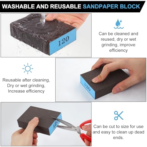 Image of Romeda 8-Pack Sandpaper Block, 120 Grits Washable and Reusable Handmade Sanding Sponge, Drywall Sandpaper Blocks for Wooden Drywall Sheetrock and Metal Glazing