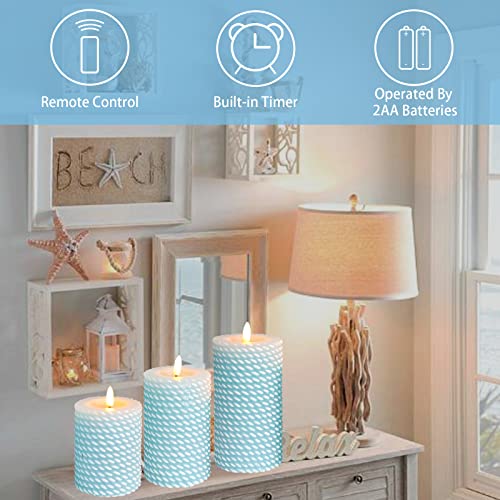 Immeiscent Christmas Flameless Pillar Candles, Rope Texture 3D Wick Flickering Candles, Realistic Battery Candle With Remote&Timer For Home Decor Christmas Wedding Party Festival Celebration #TOP6