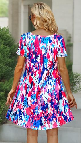 Image of Casual Summer Dresses for Women Beach Sun Dress Short Sleeve Tshirt Dress with Pockets