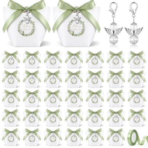 BBTO 36 Pièces Boîtes à Dragées pour Mariage avec Ruban Pendentif d'ange Gardien Contenant Dragées Communion Boîtes Cadeaux Baptême Confirmation...