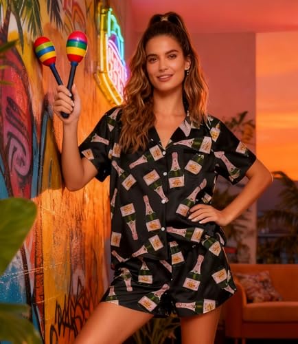 Image of VKEGNIO Womens Pajamas Set Short Sleeve Button-Down 2 Piece PJ Set Lounge Sleepwear Cute Graphic Tees PJ Set
