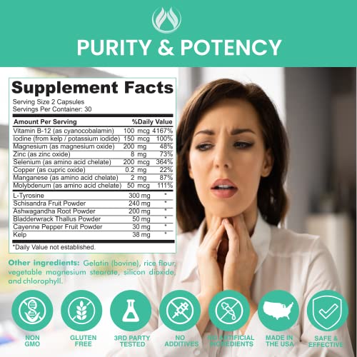THE ENCLARE NUTRITION Thyroid Support Supplement with Iodine - Balance Hormones for Energy, Metabolism, Focus, Stress, Mood. Ashwagandha, Zinc, Selenium, Vitamin B12, Kelp, Magnesium, L Tyrosine (1) - Image 6