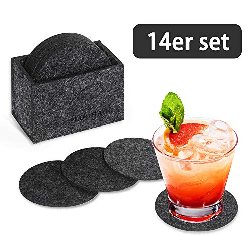 LOOHAOC -Set di 14 Sottobicchieri in Feltro,Sottobicchiere Antiscivolo Resistente al Calore Lavabile con Porta Sottobicchiere per Bevande, Tazze, Bar, Vetro,Affari, Famiglia,Cucina