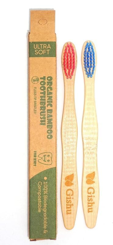 MITSONA Gishu Bmboo Toothbrush Sensitive Soft Bristles Manual Toothbrush for Kids Toothbrush with Charcoal Infused Soft Bristles and Natural Fiber Ulta Soft Bristles Combo Pack Of 6