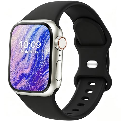 Image of Sport Bands Compatible with Apple Watch Band Women Men 40mm 38mm 41mm 42mm 44mm 45mm 46mm 49mm ,Soft Wristband Waterproof Replacement Strap for iWatch Bands Series 11 10 9 8 7 6 5 4 3 2 1 SE Ultra Black