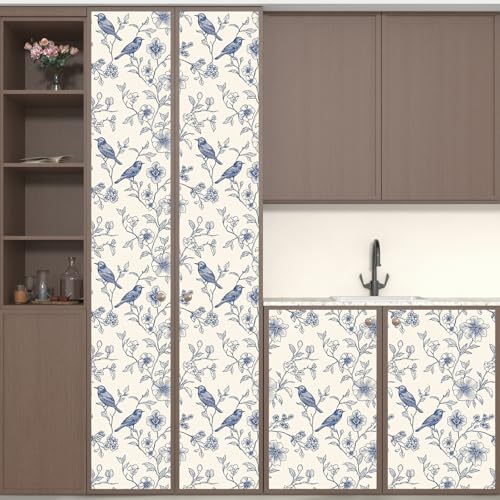 Papier peint floral bleu premium vinyle imperméable beige bohème