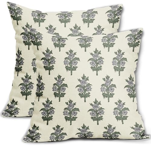 sorfbliss Sage Green Grey Gray Floral Pillow Covers 16x16 Set of 2 Spring Summer Flower Leaves Print Decorative Throw Pillow Cases Outdoor Farmhouse Decoration for Sofa Couch Bed