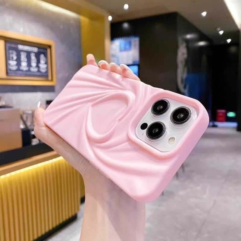 Image of COVERLY Heart Shape Design Back Case Cover for iPhone 12 Pro | Embossed Wrinkle Cute Silk Pattern | Love Trendy Matte TPU | Soft Silicone Fashion Aesthetic Cover for Girls & Women (Peach, Shockproof)