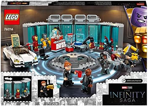 LEGO 76216 Marvel Iron Man Armory, Buildable Toy, Avengers Gift for 7 Plus Year Old Kids, Boys & Girls with MK3, MK25 and MK85 Suit Minifigures