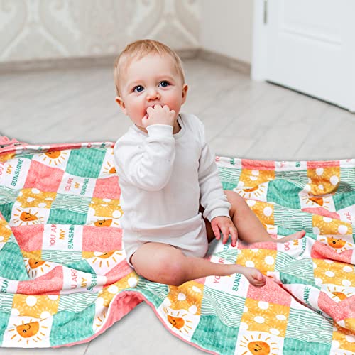 Image of Baby Blanket for Girls, Super Soft Double Layer Mink Blankets with Dotted Backing, Sun Smile Toddler Newborn Nursery Bed Blanket, You are My Sunshine Print Throw Blanket, 30 X 40 Inches