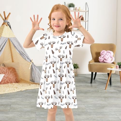 Cute Night Moose Summer Girls Short Sleeve Dress Casual Dresses Beach Sundress for 2-8 Years4