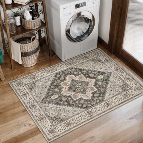 Tangsoo 2x3 Washable Rugs for Entryway, Vintage Non Slip Small Area Rug, Farmhouse Indoor Front Door Rug, Door Mat Small Carpet, Soft Low Pile Entry Rug for Entrance Kitchen Bedroom Grey/Multi by Tangsoo - Image 9