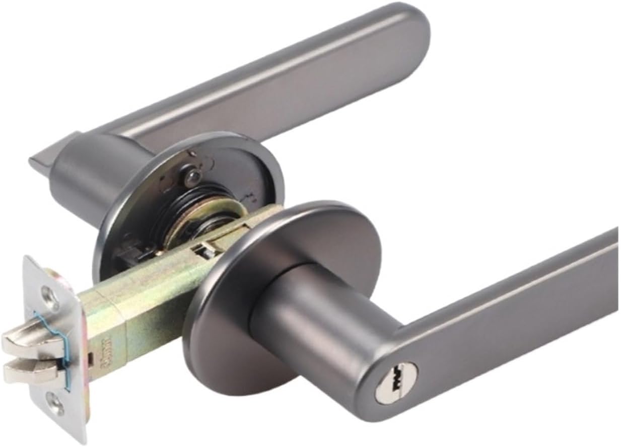 Interior Door Lock; Hotel Bathroom Three-bar Handle Lock; Bedroom Passage Minimalist Lock Handle; General Hardware for Home Use.(with Key Gray)