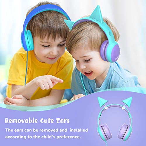 Image of Kids Headphones with Limited Volume, Cat Ear Toddler Headphones, Wired Headphone Over Ear for Boys and Girls,Stereo Sound Foldable 3.5mm Headset for Children