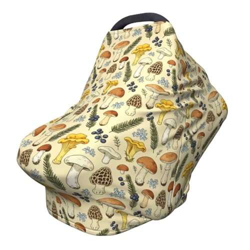 Image of Mushroom Baby Car Seat Canopy Cover Baby Stuff, Nursing Breastfeeding Covers Infant Carseat Cover for Boys and Girls Newborn Shower Gifts