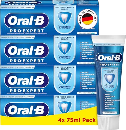 Oral-B Pro-Expert - Pasta de dientes (protección profesional, 24 horas de protección contra la placa, sabor a menta fresca, fabricado en Alemania, pasta de dientes, 4 x 75 ml)