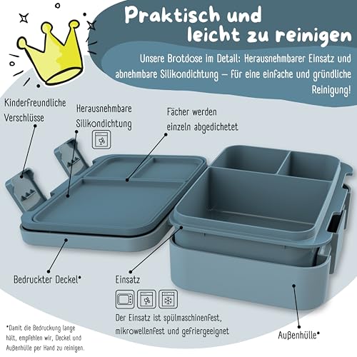 BEARFOOT Kids Lunch Box with Compartments – Compact & Lightweight | Leak-Proof, BPA-Free, Dishwasher Safe | Hand-Drawn Design for Preschool, School, Travel (Excavator Monkey Blue, 2.75 Cups) by BEARFOOT - Image 6