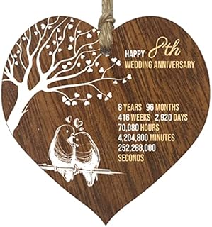 Stuff4 8th Wedding Anniversary Wooden Heart Plaque, Dark Wood Sign Keepsake, Celebrate Bronze/Pottery Anniversary Wife Husband Boyfriend Girlfriend, Plaque with Quotes Gifts from the Kids