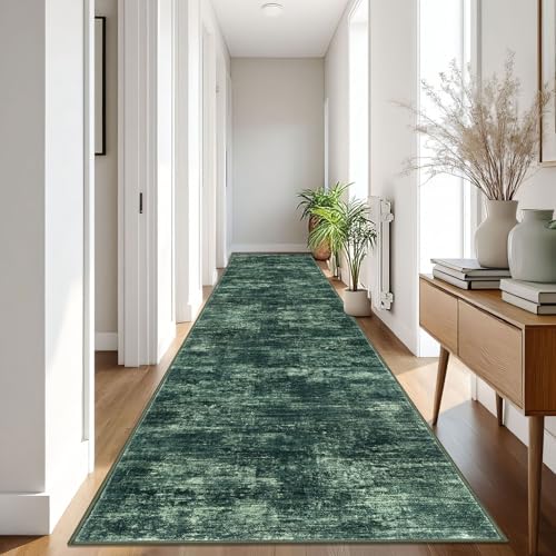 IOHOUZE Abstract Runner Rug 3x16 Ft Washable Runners for Hallways, Non Slip Kitchen Runner Printed Faux Wool Entryway Runner Indoor, Modern Abstract Floor Carpet for Hall Stair, Dark Green by IOHOUZE - Used condition - Image 8