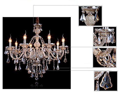 Hunggwun Cognac 8 Lights K9 Crystal Chandelier Modern Luxurious Light Candle Pendant Lamp Ceiling Living Room Lighting For Dining Living Room Bedroom Hallway Entry 31X28 Inch Gifts (Cognac Color) #TOP1