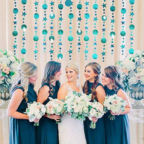 Glitter Teal Blue Star Circle Garland For Party Decorations Hanging Dot Banner Streamer Backdrop Decor For Wedding Birthday Bday Engagement Bridal Shower Bachelorette Graduation Party Supplies #TOP6
