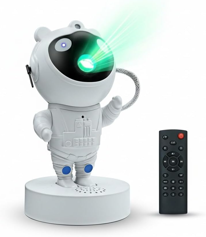 Astronaut Galaxy Projector Night Light with 15 Projection Effects, Bluetooth Speaker, 8 White Noise Sounds, Remote Control Star Nebula Projector Desk Lamp for Kids Bedroom Adults Room Decor (White)