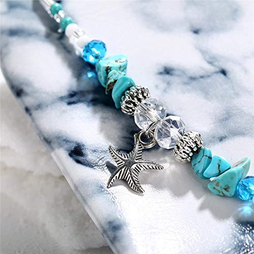 Image of Softones Blue Starfish Turtle Anklet Multilayer Charm Beads Sea Handmade Boho Anklet Foot Jewelry for Women
