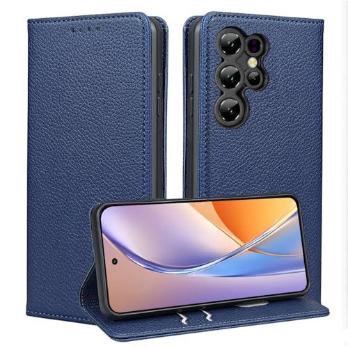 JNERBUYI Flip Handyhülle für Oukitel C2 mit Starker Magnet Schutz, Litchi PU Lederhülle mit Anti-Fingerprint, Luxuriöse Wallet Hülle. Dunkelblau