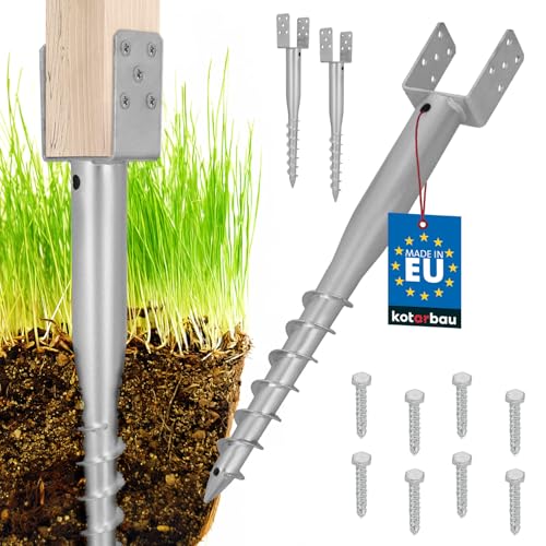 KOTARBAU® Lot de 2 supports de poteau en U à visser - 100 x 720 mm - En acier galvanisé - Douille à enfoncer - Douille de sol - Base de poteau - Boulons en U - Piquet de terre - Ancrage - Tige de mise