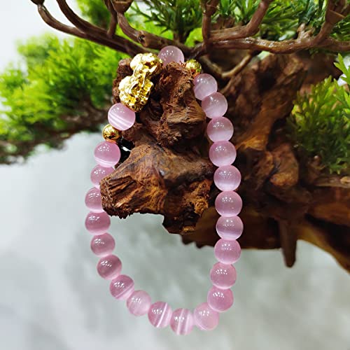 Feng Shui Pi Xiu Bracelet Wealth Luck Bracelet, Natural Tiger Eye Stone And Pink Opal Couples Bracelet To Make The Love Smooth, Attract Wealth And Good Luck (2 Pieces Feng Shui Pi Xiu Bracelet) #TOP1