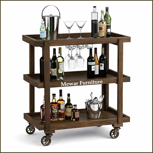 Image of Premium Bar Cabinet | Delux Mini Bar Cart with Glass Holders, Bottle Rack & Drawer Storage | Solid Sheesham Bar Furniture for Home, Office, Rasturent & Hotels (Premium)