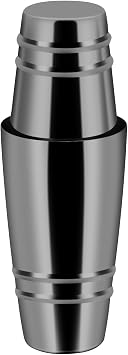 Boston Shaker: 18 & 28oz Weighted Cocktail Shaker Set. Stainless Steel Martini Drink Shaker, Two-Piece Heavy Metal Boston Tins Only (Embossed measuring cup) (Black)