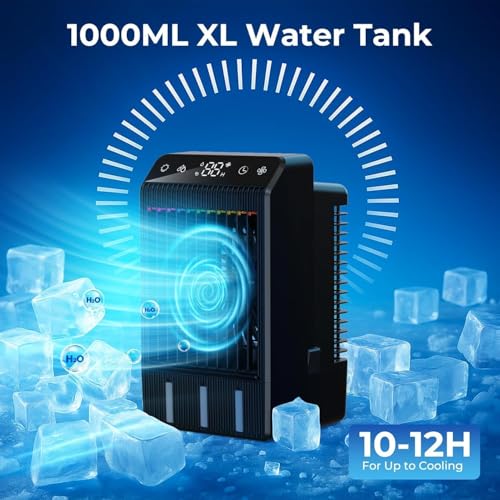 Portable Air Conditioners, Evaporative Mini Room Air Conditioner Cooling Fan, 2~12H Timer, AC Unit Air Cooler with 1000ML Water Tank, AC Portable for Room, Office, Car image 5