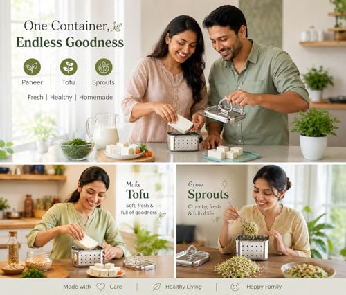 Image of Stainless Steel Paneer Maker Mould Press 650ml | Small Size Paneer Mould | Square Paneer Press Machine | Paneer Making Box | Paneer Strainer for Kitchen