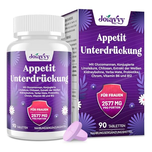 Appetitzügler Hochdosiert für Frauen, 2577mg Stark Schnelles Fettverbrenner Tabletten, 9-in-1 Komplex mit Glucomannan, Chrom, CLA, Kidneybohnen, B12 & B6, Langzeitfreisetzung, 60 Stück (1er Pack)