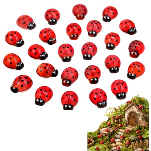 Kryoflare 20 Pcs Mini Ladybug Figurines,Dollhouse Miniatures for Fairy Garden Micro Landscaping Home Decoration Animal Figures Garden Ornaments Dollhouse Decoration Outdoor Statues