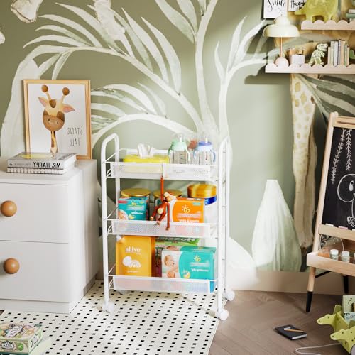 WELDUN 3 Tier Storage Trolley, Rolling Cart, Kitchen Storage Cart, Metal Bathroom Cart, Portable, Robust and Easy to Assemble, Bedroom Kitchen Bathroom Living Room Storage Cart, Metal, White - Image 5