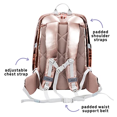 Uninni 16" Kid's Backpack For Girls And Boys Age 6+ With Padded, And Adjustable Shoulder Straps. Fits For Height 3'9" Above Kids (Rose Gold) #TOP4