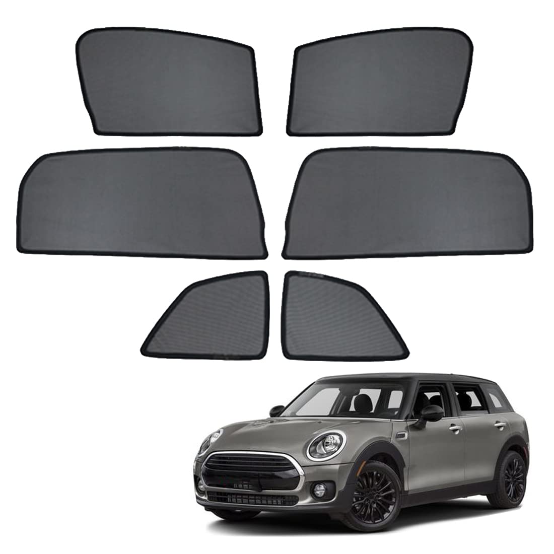 Parasol Coche Ventana Lateral Infantil para Mini F55 Parasol Ventana Cortinas Magnética Protección UV Solar para Bebé y Mascotas Negro,Front+Rear+Triangular-window-6PCS
