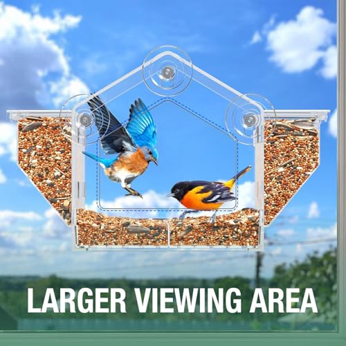 Vogel-Futterspender für Fenster, transparentes Acryl, horizontal, 34 x 20,5 x 10,4 cm, bezauberndes Eichhörnchensicheres Design, Haustierfutter-Aufbewahrungszubehör für Aras, Spatzen