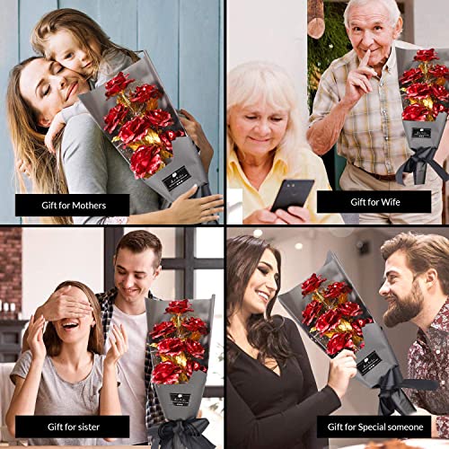 Fonteeus 7Pcs Gold Rose Flower Bouquet, Gold Foil Artificial Rose Bouquet With Gift Box, Romantic Present For Her On Valentines Day, Mothers Day, Anniversary, Birthday, Christmas, Decoration #TOP6