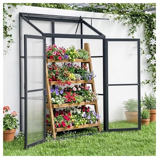 Gegaden Anlehngewächshaus Tomaten Gewächshaus 130*55*190cm Aluminium Beistell-Gewächshaus, Treibhaus Gartenhaus Frühbeet mit Rückwand, Winterfest Klein, Minigewächshaus, Greenhouse, Schwarz