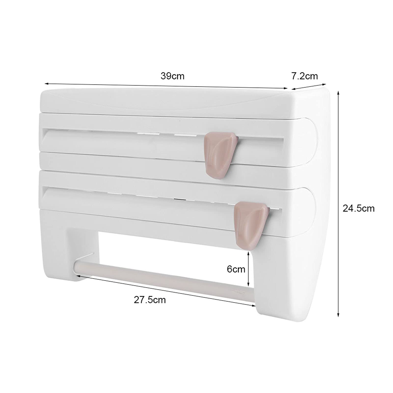 Portarrollos de cocina con dispensador de película transparente y papel de aluminio 4 en 1, soporte de papel de cocina para película de papel y aluminio (gris)