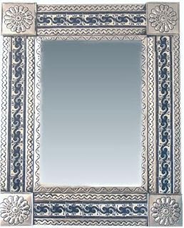 Fine Crafts Imports Medium Silver Caracol Tile Talavera Tin Mirror