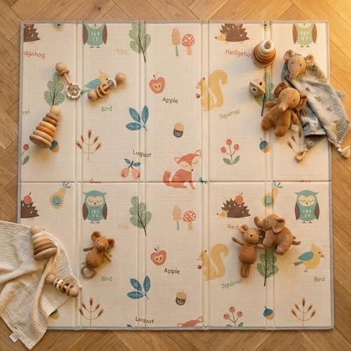 EARLY WANDERS Foldable Baby Play Mat (120x120cm) Thick Waterproof Foam Floor Mat for Crawling & Tummy Time Portable Soft Playmat for Newborns Infants & Toddlers Easy Clean Design